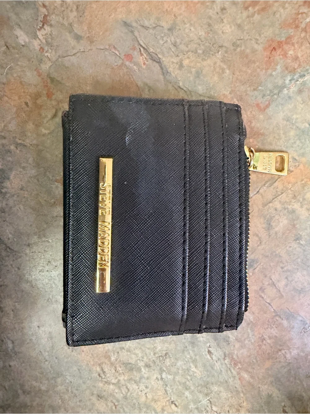 Steve Madden Black Card Holder with Gold Accent